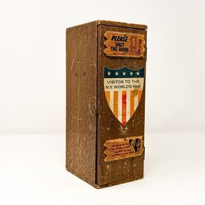 Vintage Rustic Wood Storage Box Cabinet NY World’s Fair Primitive Decor